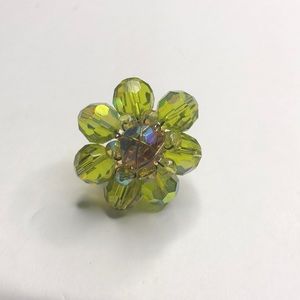 Adjustable green flower gold ring